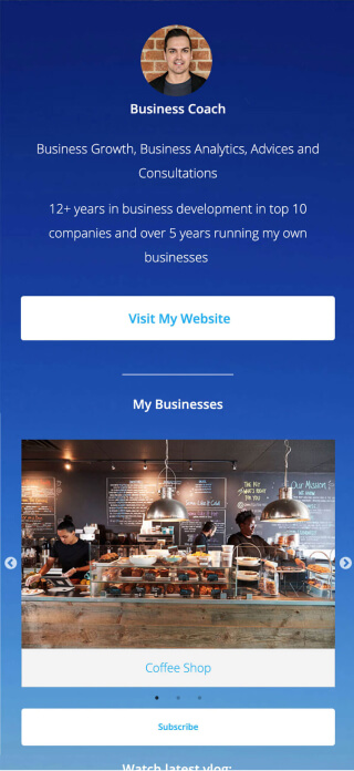 Business consultant page created with ContactInBio