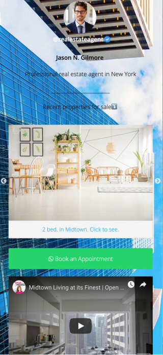 Real estate agent page created with ContactInBio