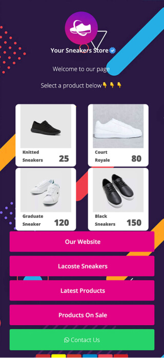 Online store page created with ContactInBio