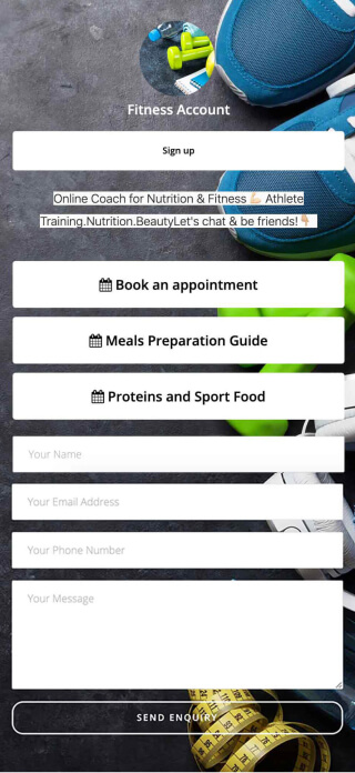 Fitness coach page created with ContactInBio